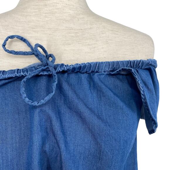 J CREW Off the Shoulder Chambray Top Size Small Boho Summer Coastal Chic Casual - Picture 4 of 7